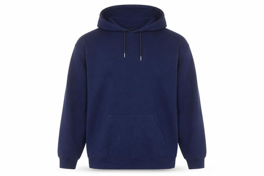 Front view of Fruit of the Loom Men's Blue Pullover Hoodie L Regular Fit Fleece