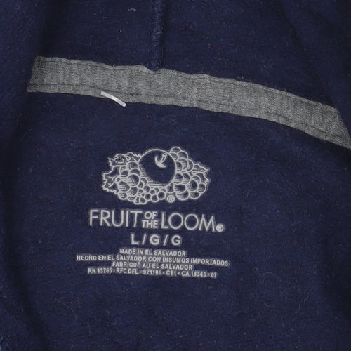 Fruit of the Loom Men's Blue Pullover Hoodie L Regular Fit Fleece
