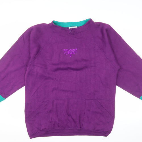 Lauren Brooke Women's Purple Pullover Sweatshirt Size 18W Acrylic Embroidered Floral