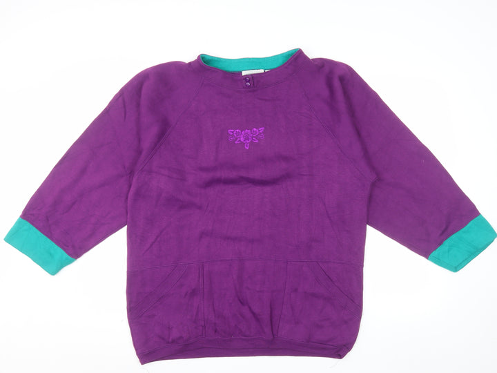 Lauren Brooke Women's Purple Pullover Sweatshirt Size 18W Acrylic Embroidered Floral