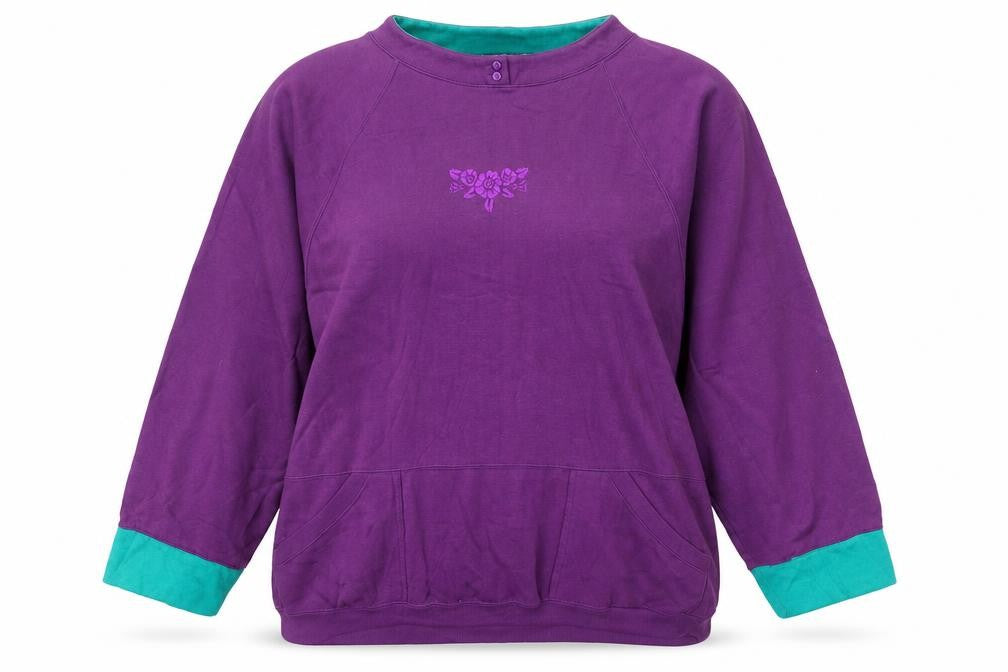 Lauren Brooke Women's Purple Pullover Sweatshirt Size 18W Acrylic Embroidered Floral