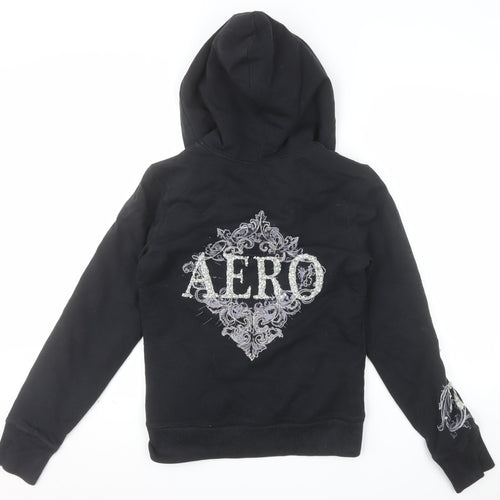 Aeropostale Womens Black Embellished Full Zip Hoodie M Lined Fur Sweatshirt