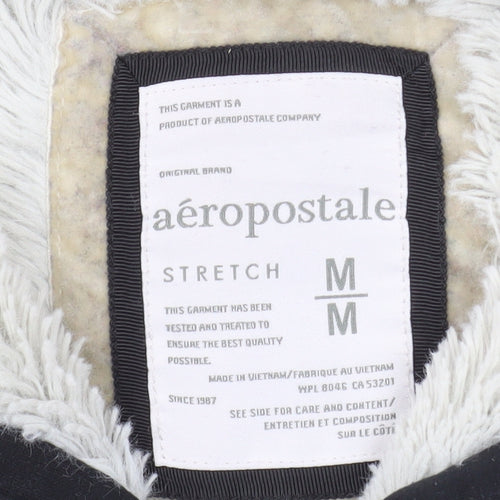Aeropostale Womens Black Embellished Full Zip Hoodie M Lined Fur Sweatshirt