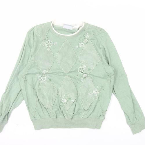 Alfred Dunner Petite Green Embroidered Argyle Long Sleeve Sweatshirt PM