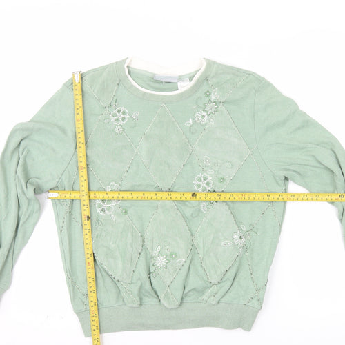Alfred Dunner Petite Green Embroidered Argyle Long Sleeve Sweatshirt PM