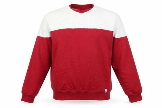 Front view of Russell Athletic Men’s Red Grey Pullover Sweatshirt L Vintage Regular Fit