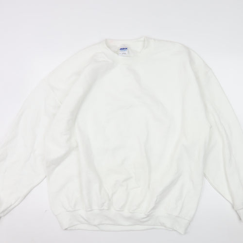 Gildan Men's White XL Pullover Crew Neck Fleece Sweatshirt