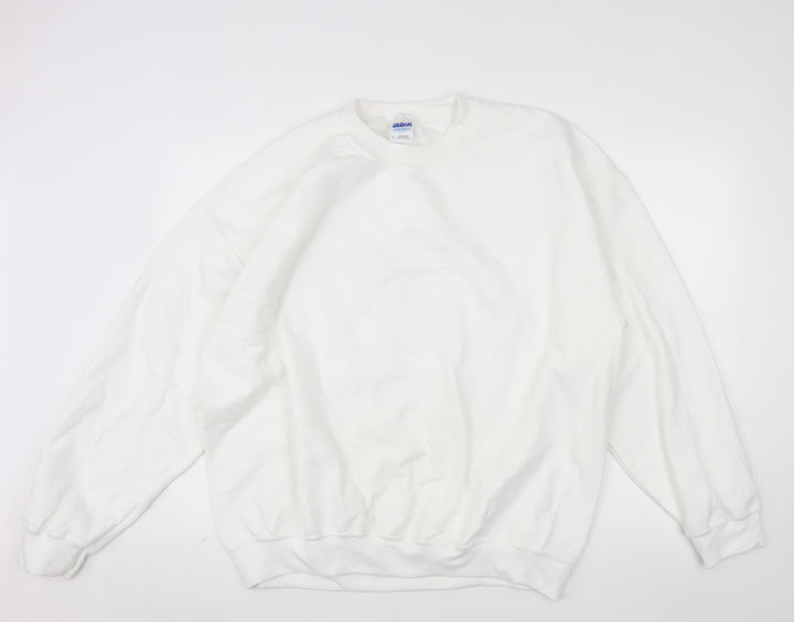 Gildan Men's White XL Pullover Crew Neck Fleece Sweatshirt