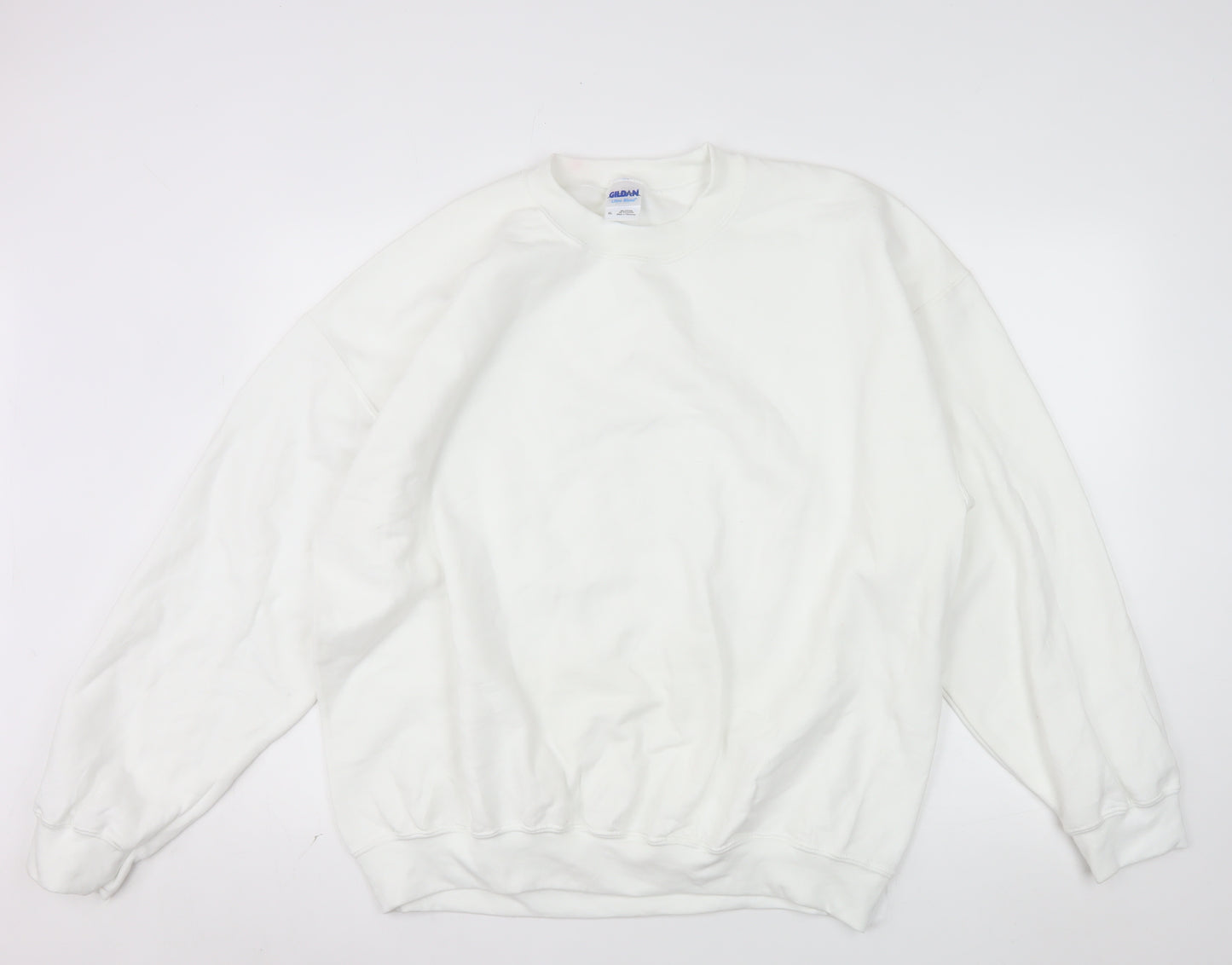 Gildan Men's White XL Pullover Crew Neck Fleece Sweatshirt