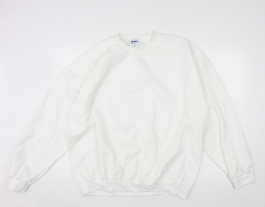 Gildan Men's White XL Pullover Crew Neck Fleece Sweatshirt
