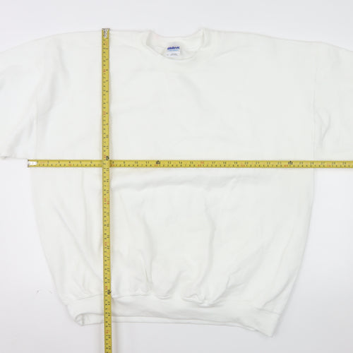 Gildan Men's White XL Pullover Crew Neck Fleece Sweatshirt
