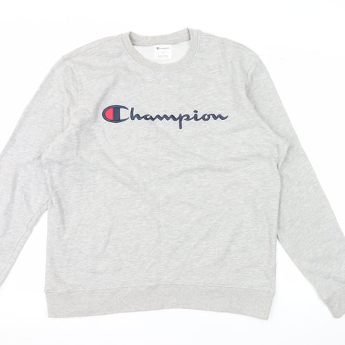 Champion Men's Grey Crew Neck Logo Sweatshirt Size L