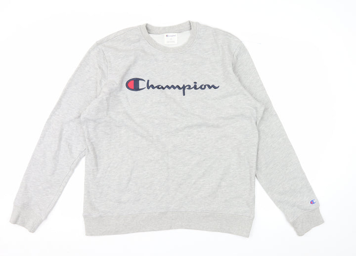 Champion Men's Grey Crew Neck Logo Sweatshirt Size L