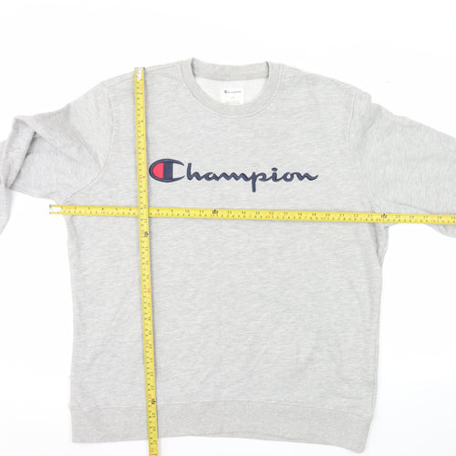 Champion Men's Grey Crew Neck Logo Sweatshirt Size L