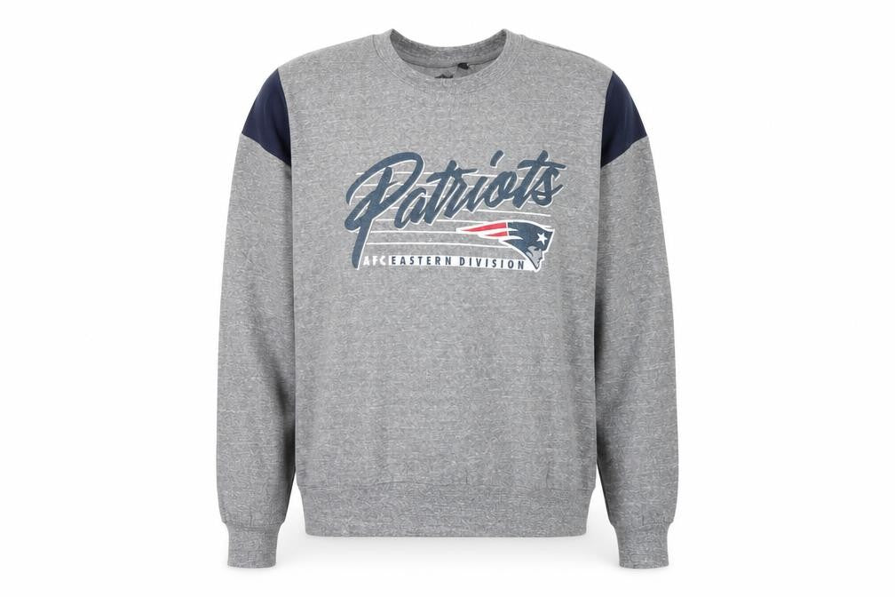 Front view of NFL Team Apparel Men’s Grey Patriots Pullover Sweatshirt, size L