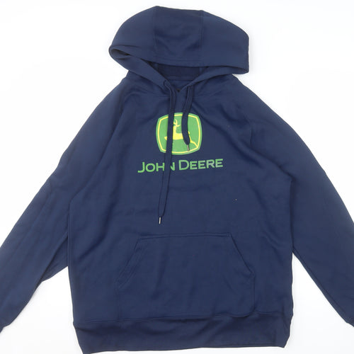 John Deere Mens Blue Pullover Hoodie L Logo Outdoor Fleece