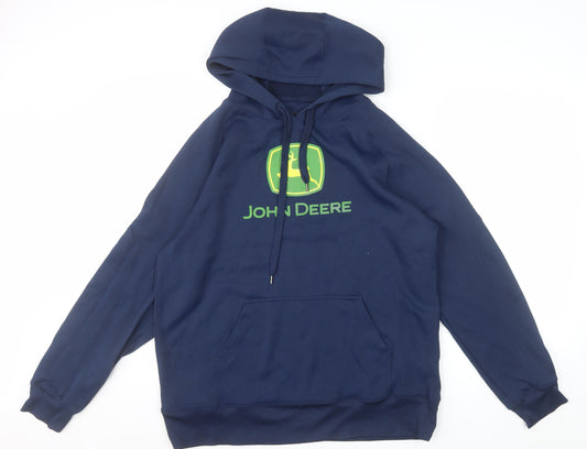 John Deere Mens Blue Pullover Hoodie L Logo Outdoor Fleece