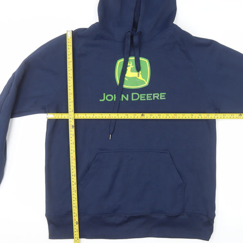 John Deere Mens Blue Pullover Hoodie L Logo Outdoor Fleece