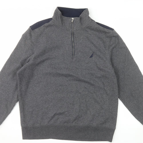 Nautica Men's Grey 1/4 Zip Pullover Sweatshirt Size L Fleece