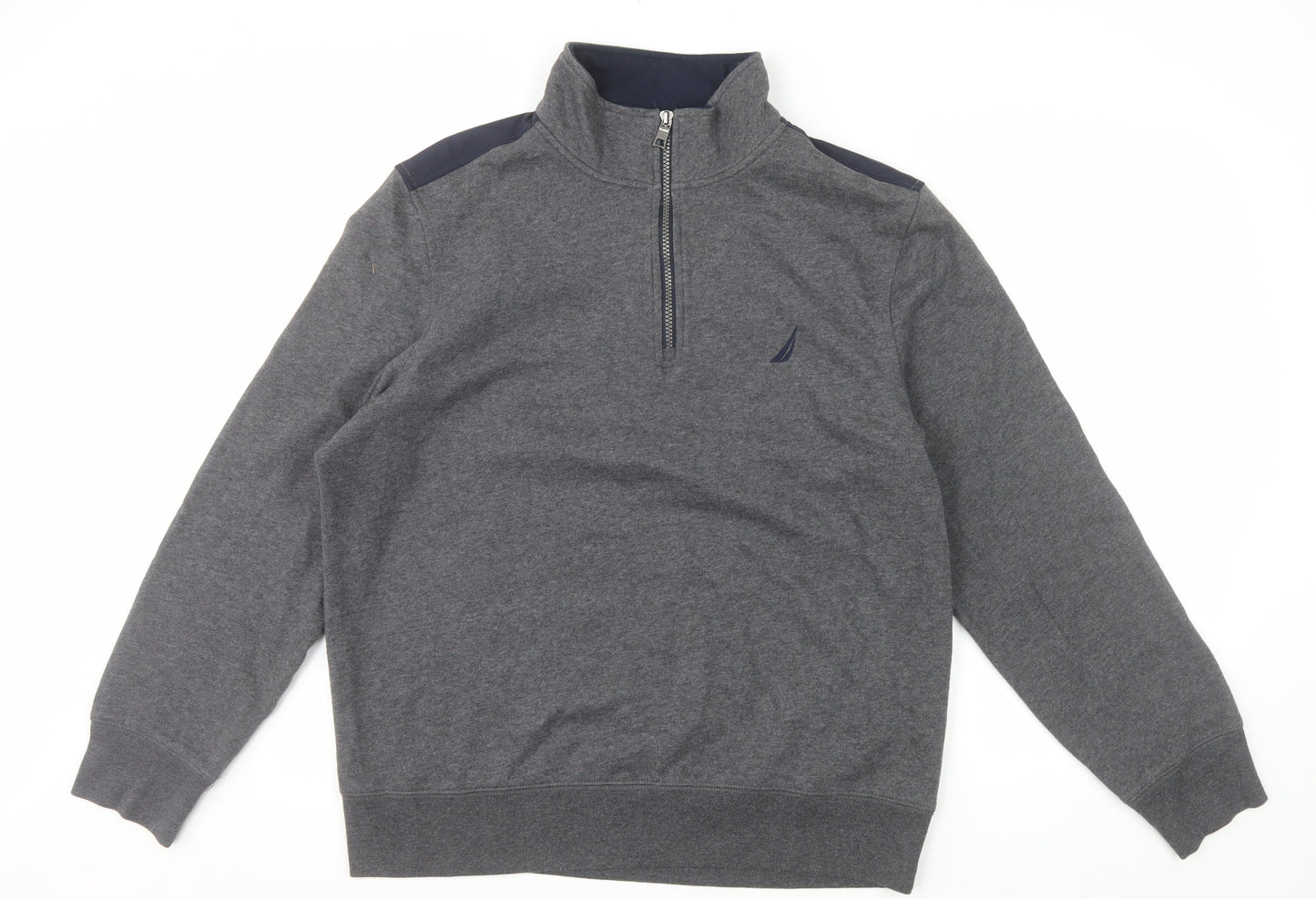 Nautica Men's Grey 1/4 Zip Pullover Sweatshirt Size L Fleece