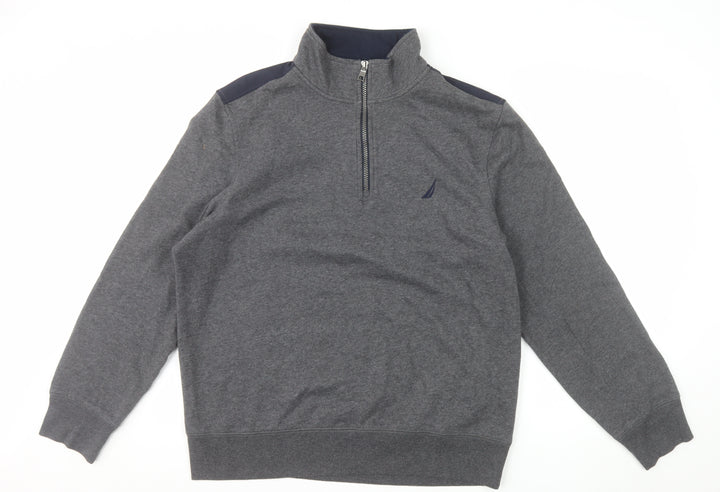 Nautica Men's Grey 1/4 Zip Pullover Sweatshirt Size L Fleece