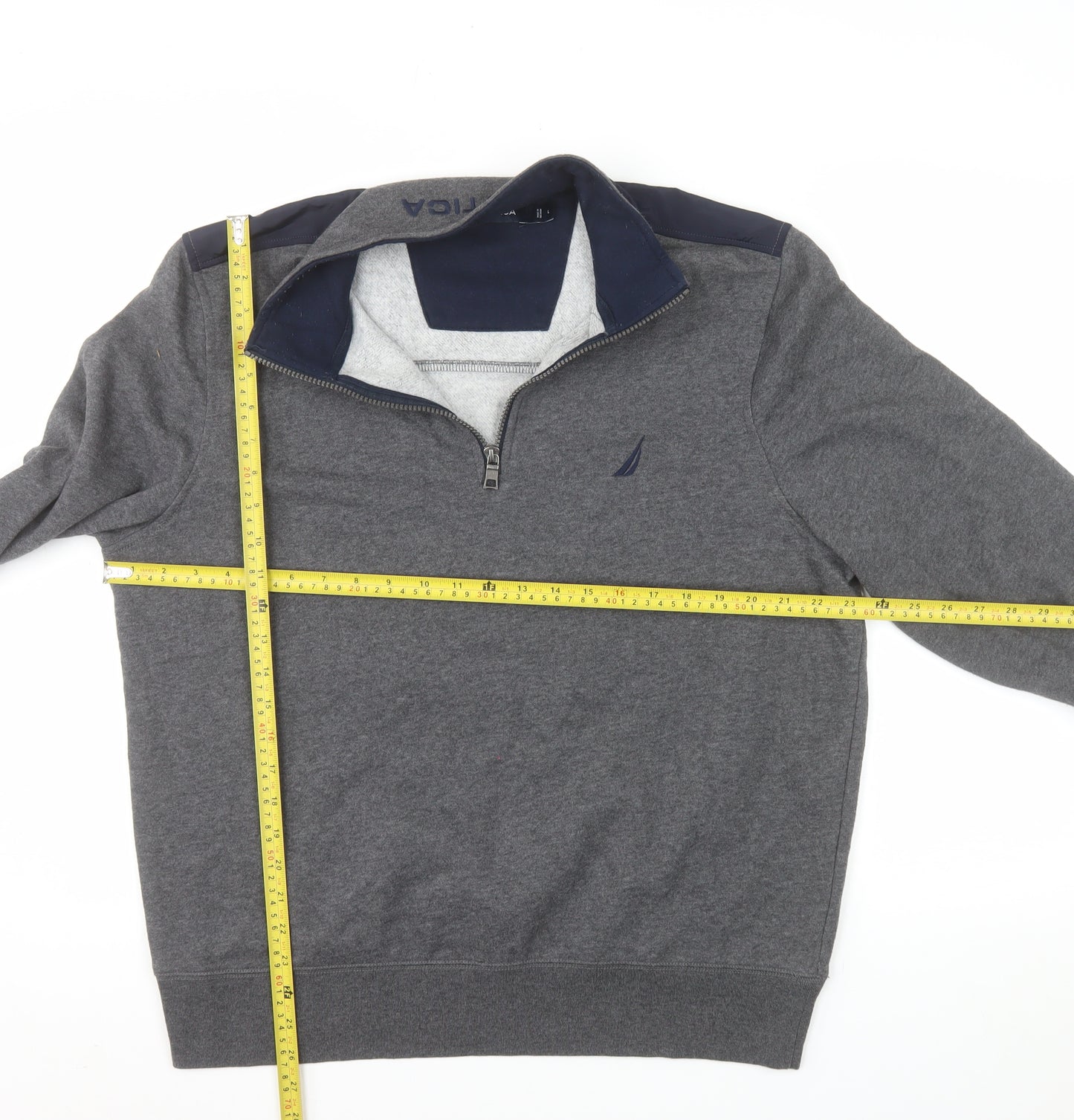 Nautica Men's Grey 1/4 Zip Pullover Sweatshirt Size L Fleece