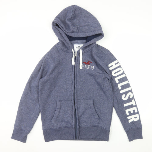 Hollister Men Blue Full Zip Hoodie XS Logo Fleece Sweatshirt