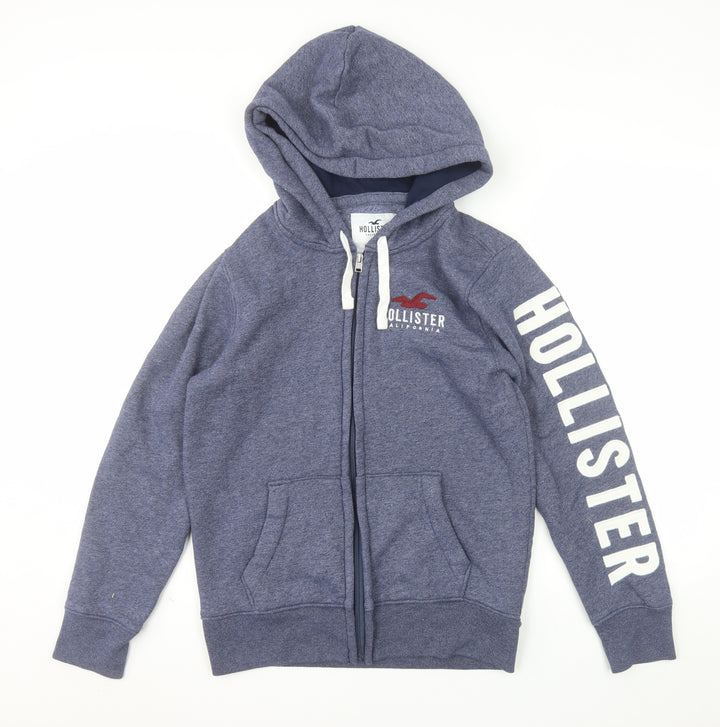 Hollister Men Blue Full Zip Hoodie XS Logo Fleece Sweatshirt