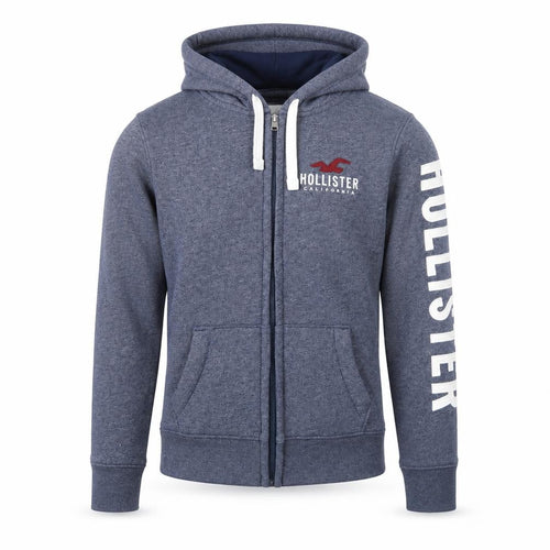Hollister Men Blue Full Zip Hoodie XS Logo Fleece Sweatshirt