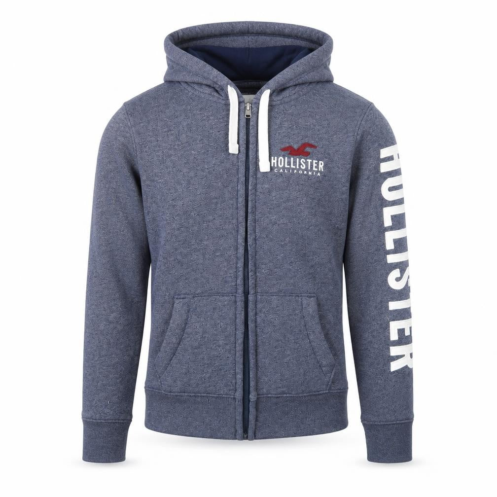 Hollister Men Blue Full Zip Hoodie XS Logo Fleece Sweatshirt