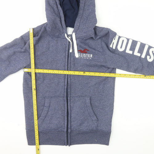 Hollister Men Blue Full Zip Hoodie XS Logo Fleece Sweatshirt