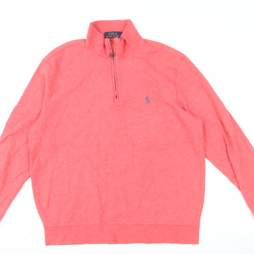 Polo Ralph Lauren Men's Pink 1/4 Zip Cotton Sweatshirt Size M