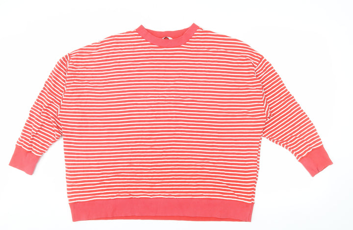 Tu Woman Red White Striped Crew Neck Pullover Sweatshirt L