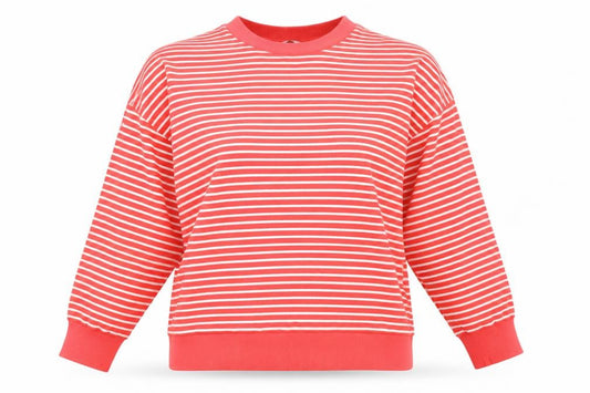 Front view of Tu Woman Red White Striped Crew Neck Pullover Sweatshirt L