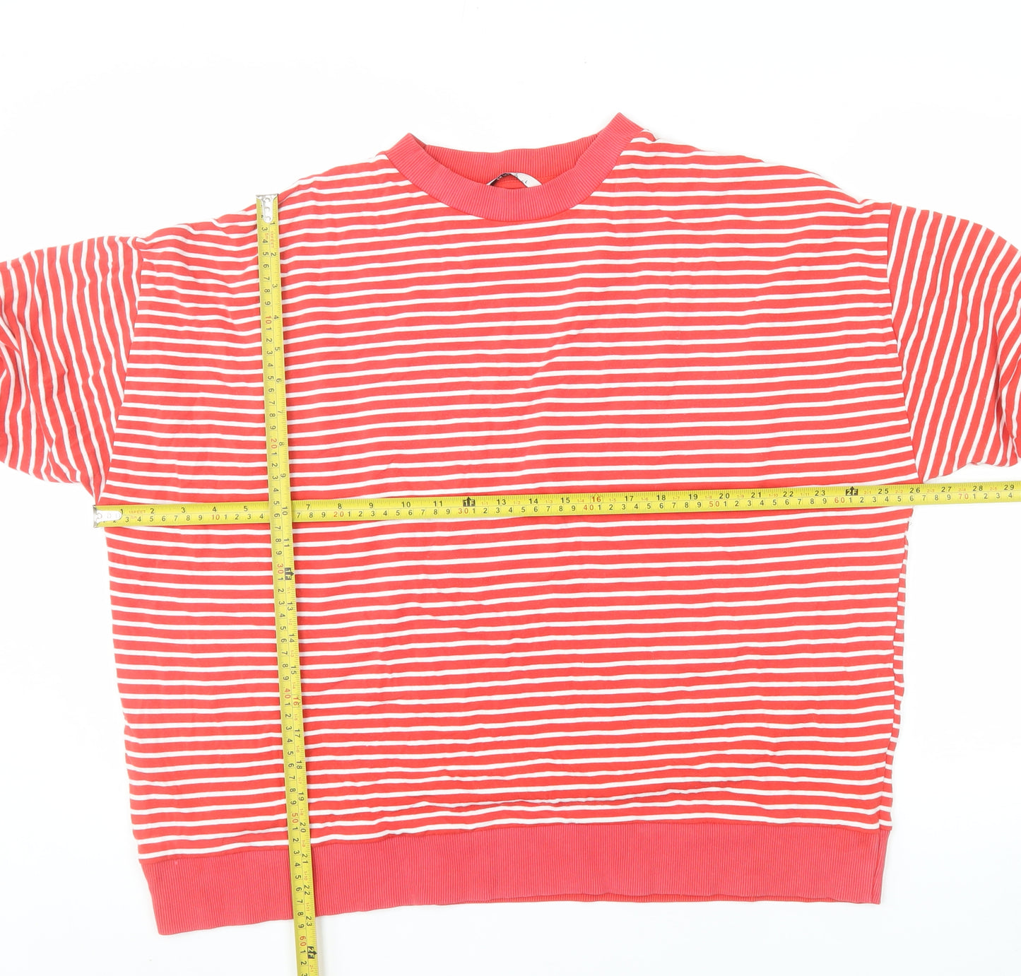 Tu Woman Red White Striped Crew Neck Pullover Sweatshirt L