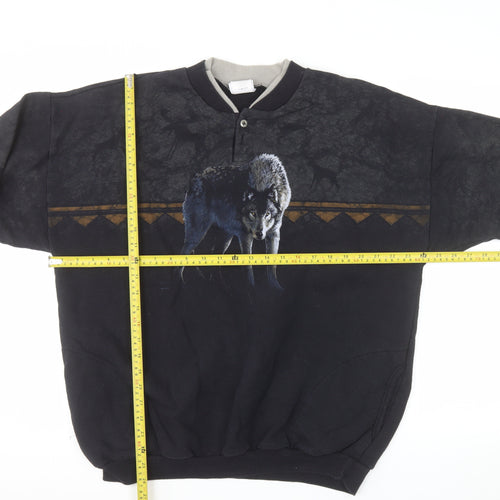 Artisans Sunschein Designs Men’s Black Wolf Graphic Henley Sweatshirt XL