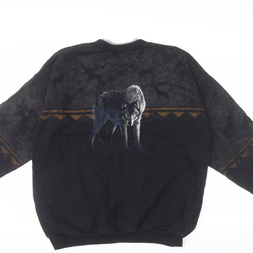 Artisans Sunschein Designs Men’s Black Wolf Graphic Henley Sweatshirt XL