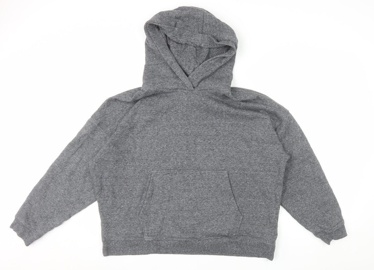 Calvin Klein Womens Grey Pullover Hoodie L Cotton Blend Logo Casual