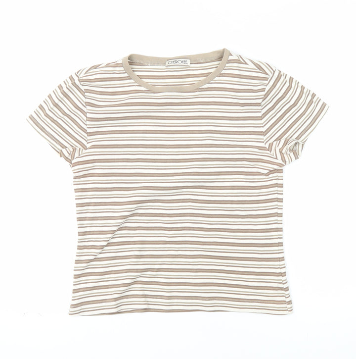 Cherokee Women’s Beige Striped Cotton T-Shirt Size 12