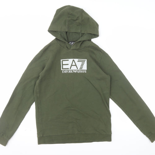 Emporio Armani EA7 Boys Green Pullover Hoodie 14 Years Cotton Logo Style