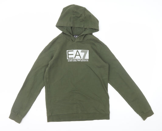 Emporio Armani EA7 Boys Green Pullover Hoodie 14 Years Cotton Logo Style