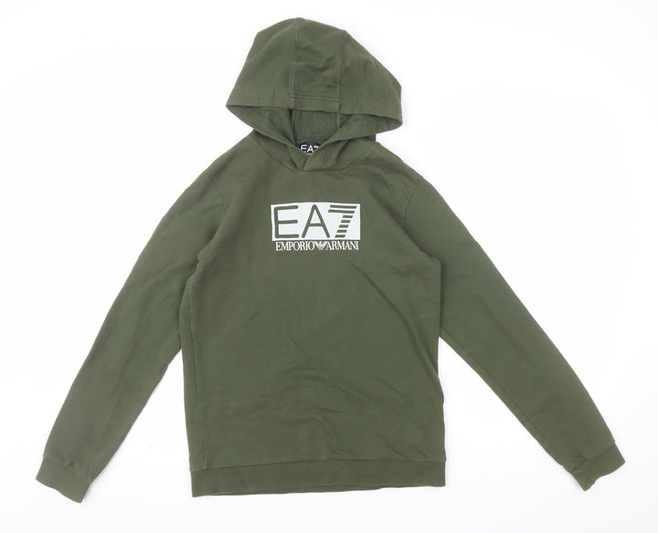 Emporio Armani EA7 Boys Green Pullover Hoodie 14 Years Cotton Logo Style