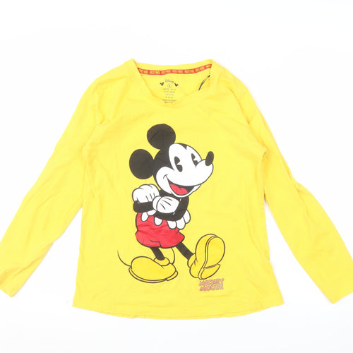 Disney Women Yellow Mickey Mouse Long Sleeve Cotton T-Shirt Size 10