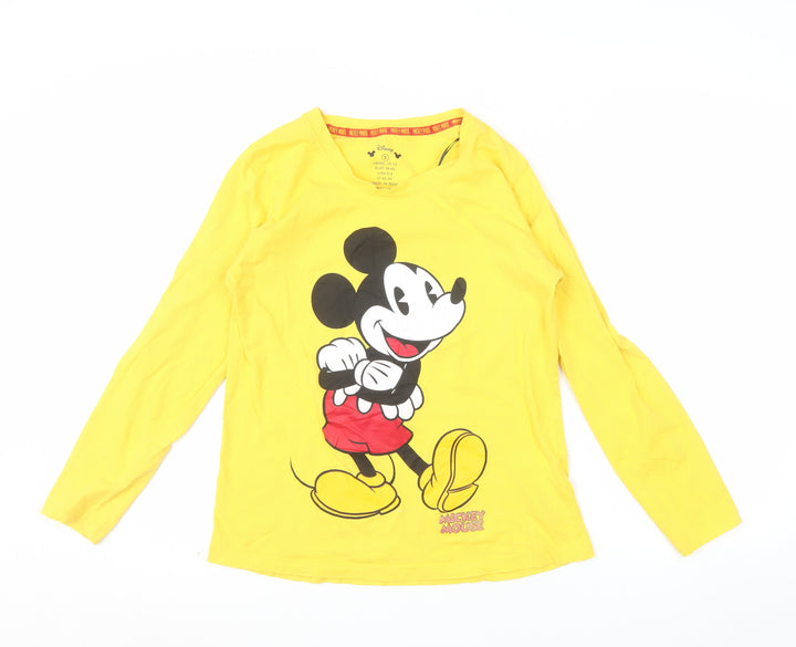 Disney Women Yellow Mickey Mouse Long Sleeve Cotton T-Shirt Size 10