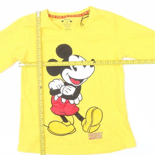 Disney Women Yellow Mickey Mouse Long Sleeve Cotton T-Shirt Size 10