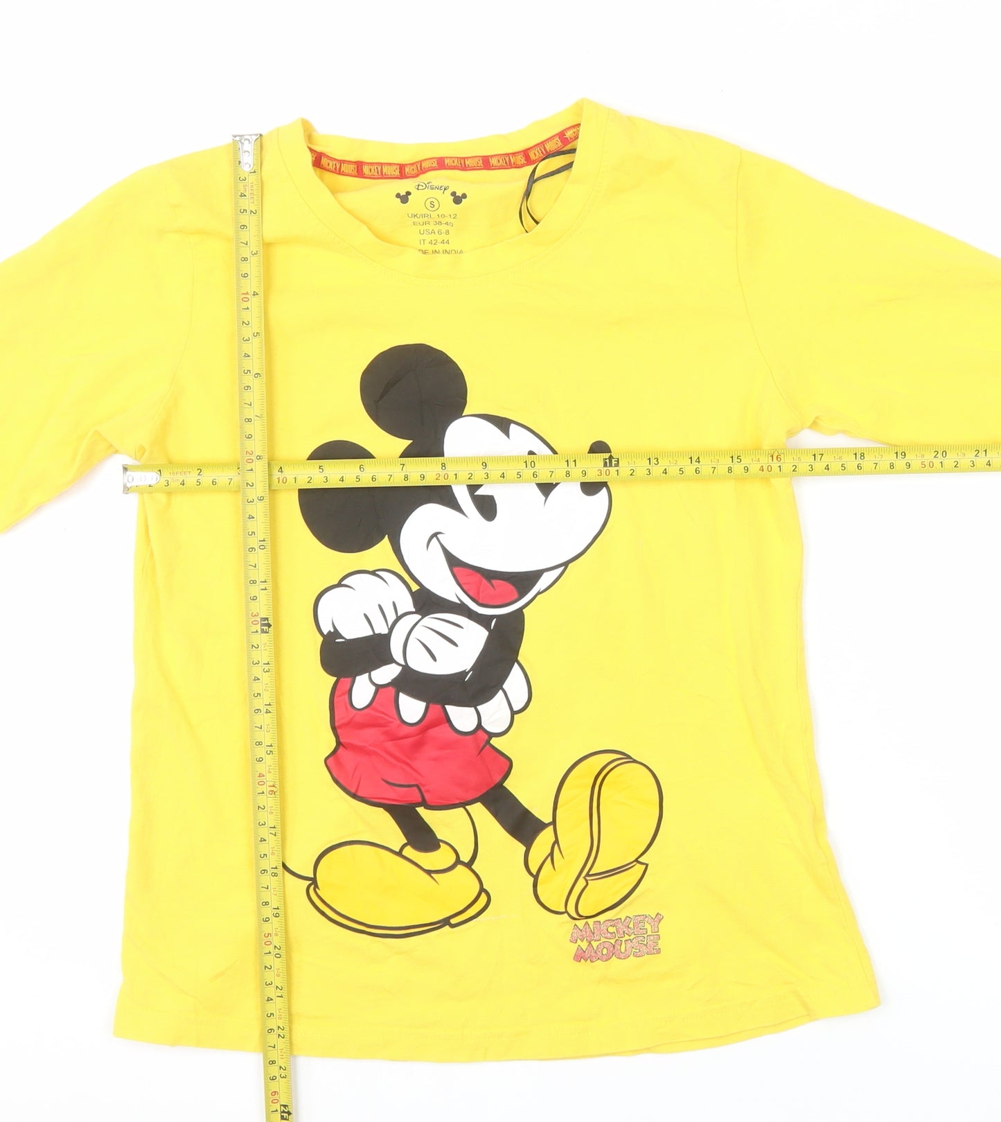 Disney Women Yellow Mickey Mouse Long Sleeve Cotton T-Shirt Size 10