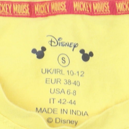 Disney Women Yellow Mickey Mouse Long Sleeve Cotton T-Shirt Size 10