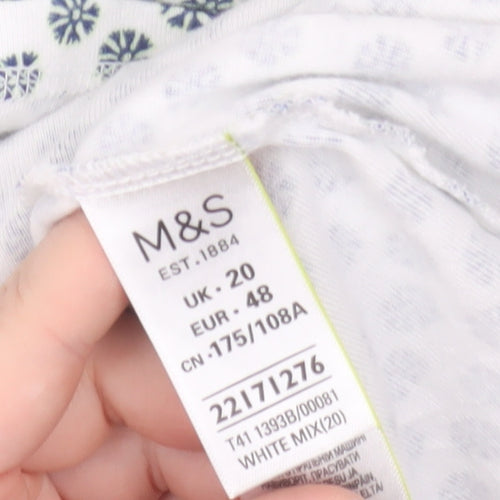 Marks and Spencer Women's White Floral Cotton T-Shirt Size 20