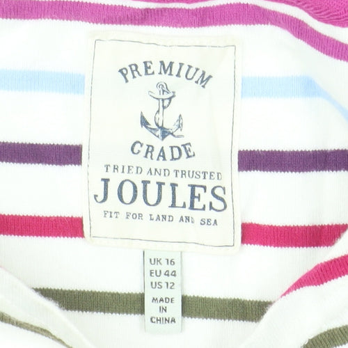 Joules Women’s Multicoloured Striped Long Sleeve Cotton T-Shirt Size 16