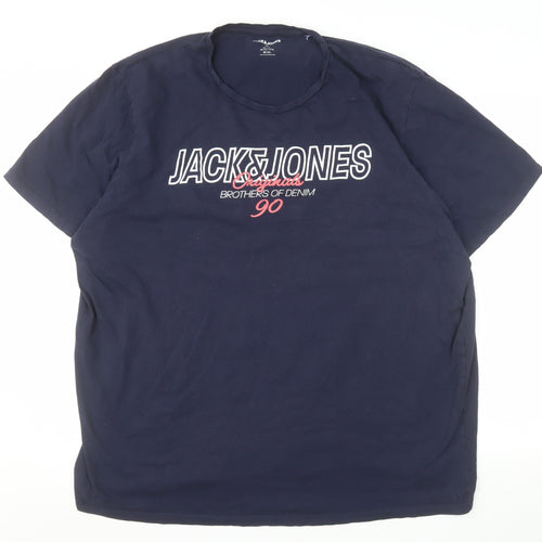 Jack & Jones Men's Blue 3XL Graphic Print Cotton T-Shirt